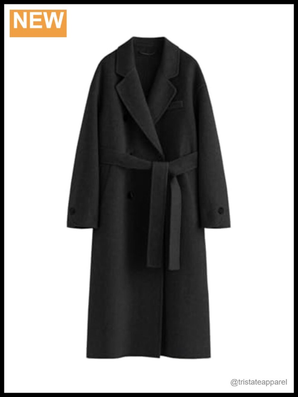 Women's Wool Pea Coat Double Breasted Belted Trench Long Sleeve